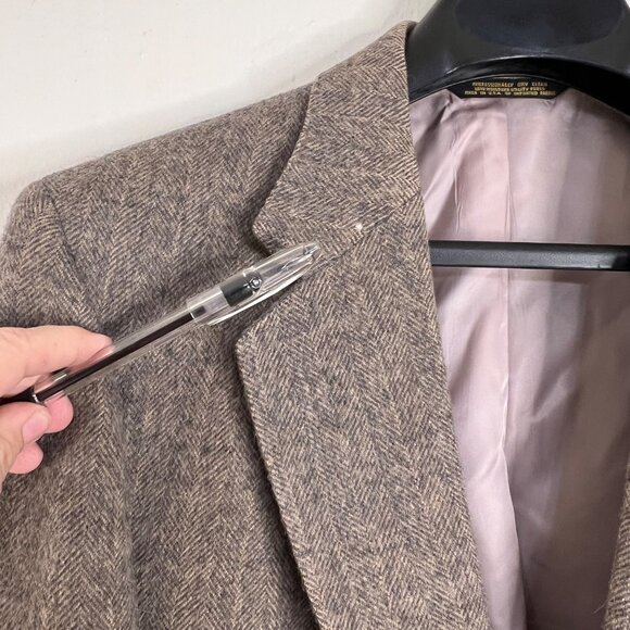 Stonehaven Mens Brown Herringbone Wool Blazer 2-Button USA Made Size 42R flaw - Picture 13 of 16